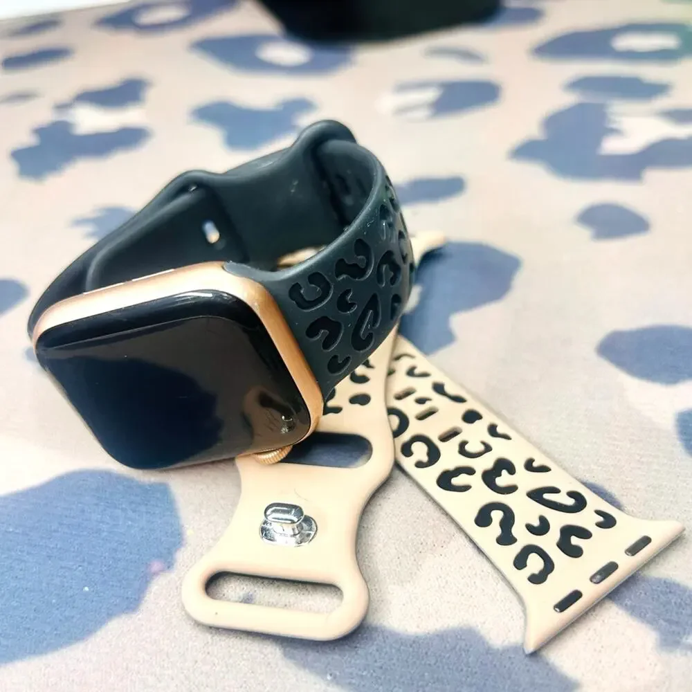 2 Pack Apple Watch Bands 38 40 Matte Black & Blush Leopard NEW